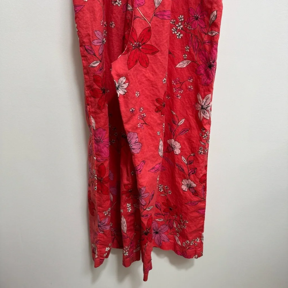 Banana Republic Linen Cotton Blend Floral Wide Leg Jumpsuit Size 2